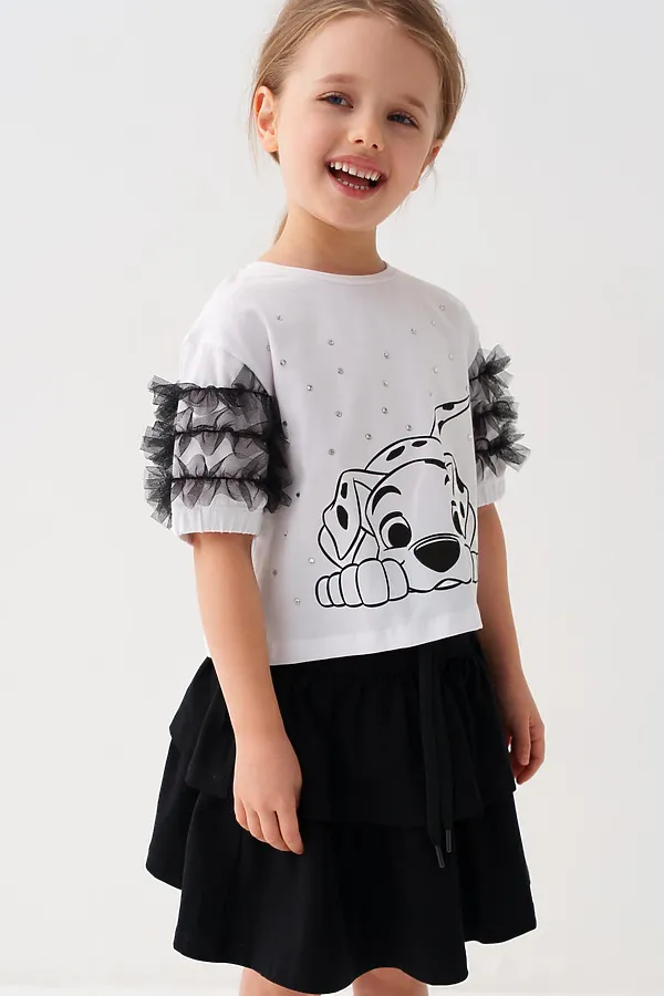 Комплект трикотажный для девочек: джемпер (футболка), юбка PLAYTODAY, белый,черный - фото 2