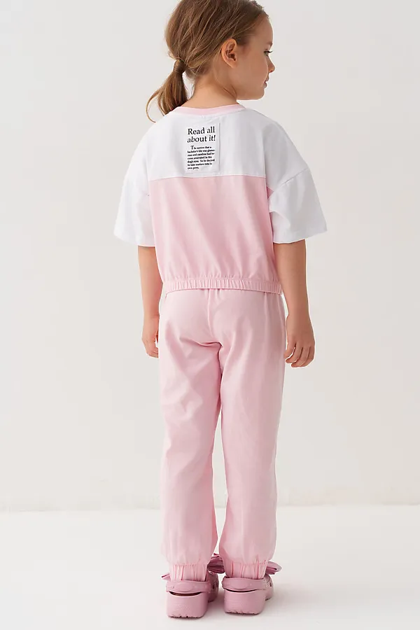 Комплект трикотажный для девочек: джемпер (футболка), брюки PLAYTODAY, белый,светло-розовый - фото 2