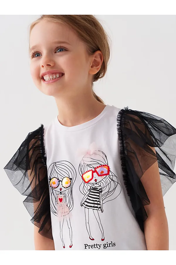 Комплект трикотажный для девочек: джемпер (футболка), брюки (легинсы укороченные) PLAYTODAY, белый,черный - фото 2