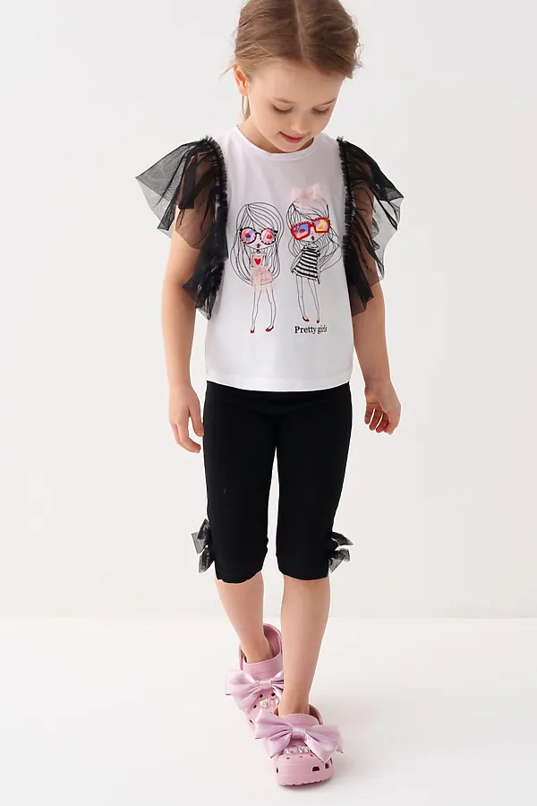 Комплект трикотажный для девочек: джемпер (футболка), брюки (легинсы укороченные) PLAYTODAY, белый,черный - фото 2