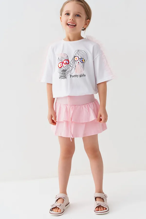 Юбка-шорты трикотажные для девочек PLAYTODAY, светло-розовый - фото 2