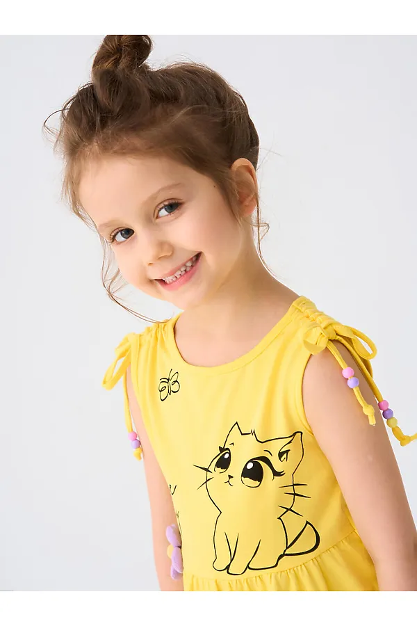 Сарафан трикотажный для девочек PLAYTODAY, жёлтый - фото 2