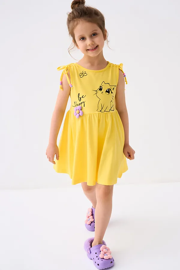 Сарафан трикотажный для девочек PLAYTODAY, жёлтый - фото 2