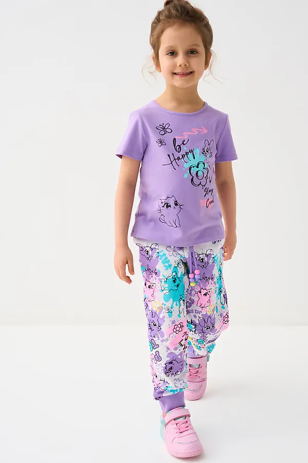 Фуфайка трикотажная для девочек (футболка) PLAYTODAY, сиреневый - фото 2