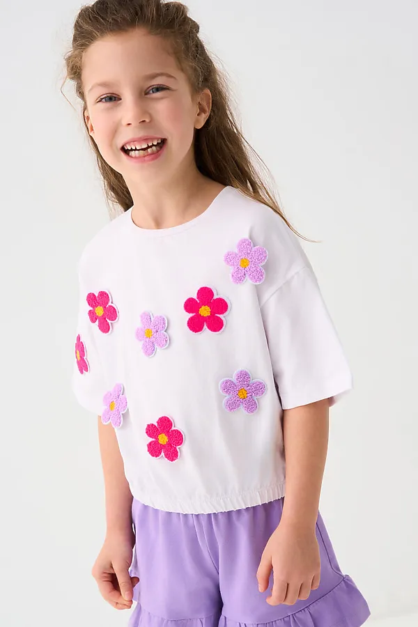 Джемпер трикотажный для девочек (футболка) PLAYTODAY, белый - фото 2