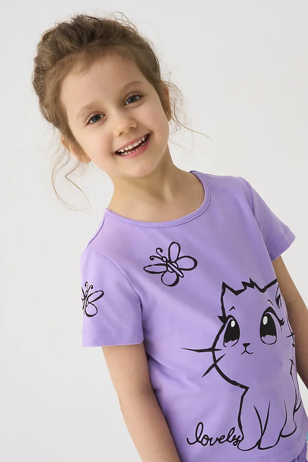 Фуфайка трикотажная для девочек (футболка), 2 шт в комплекте PLAYTODAY, розовый,сиреневый - фото 2