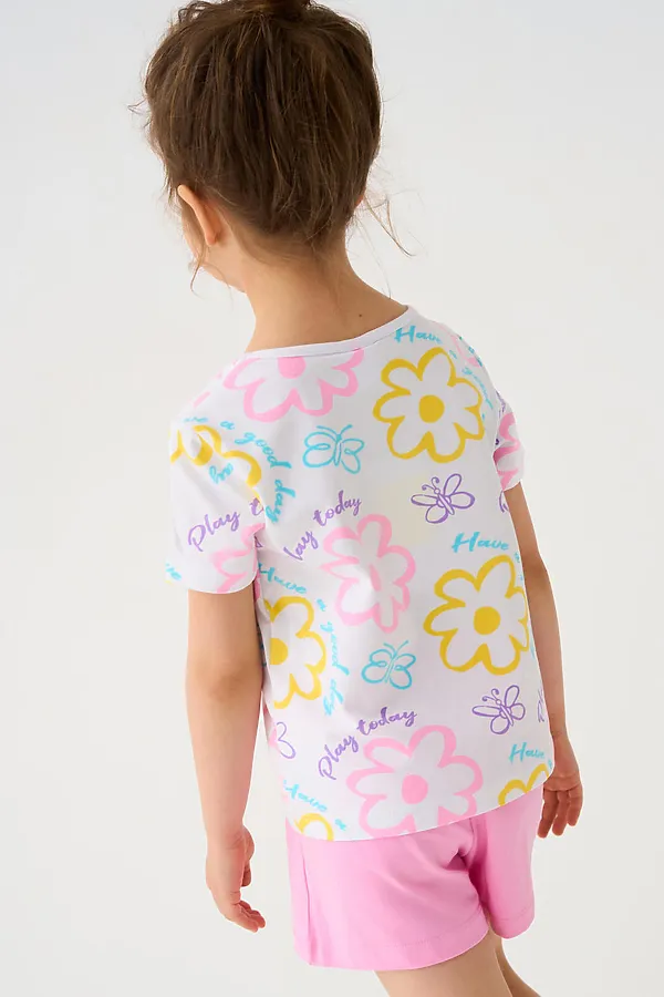 Комплект трикотажный для девочек: фуфайка (футболка), шорты PLAYTODAY, белый,розовый - фото 2
