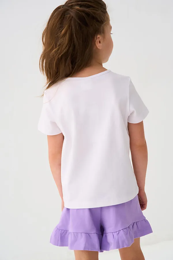 Комплект трикотажный для девочек: фуфайка (футболка), шорты PLAYTODAY, белый,сиреневый - фото 2