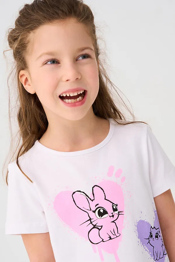 Комплект трикотажный для девочек: фуфайка (футболка), шорты PLAYTODAY, белый,сиреневый - фото 2