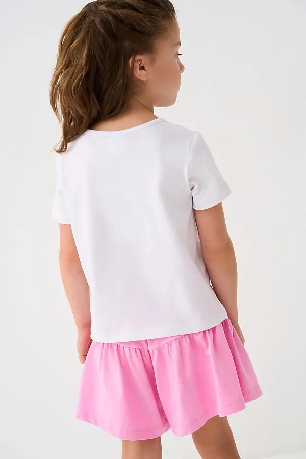 Комплект трикотажный для девочек: фуфайка (футболка), шорты PLAYTODAY, белый,розовый - фото 2