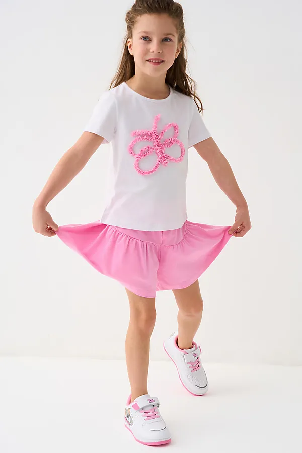 Комплект трикотажный для девочек: фуфайка (футболка), шорты PLAYTODAY, белый,розовый - фото 2