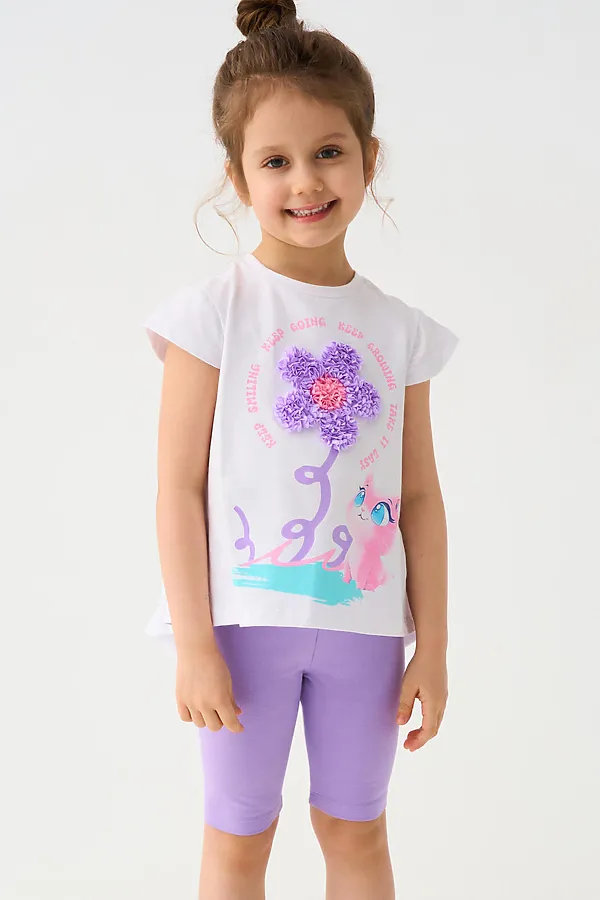 Комплект трикотажный для девочек: джемпер (футболка), брюки (легинсы укороченные) PLAYTODAY, белый,сиреневый - фото 2