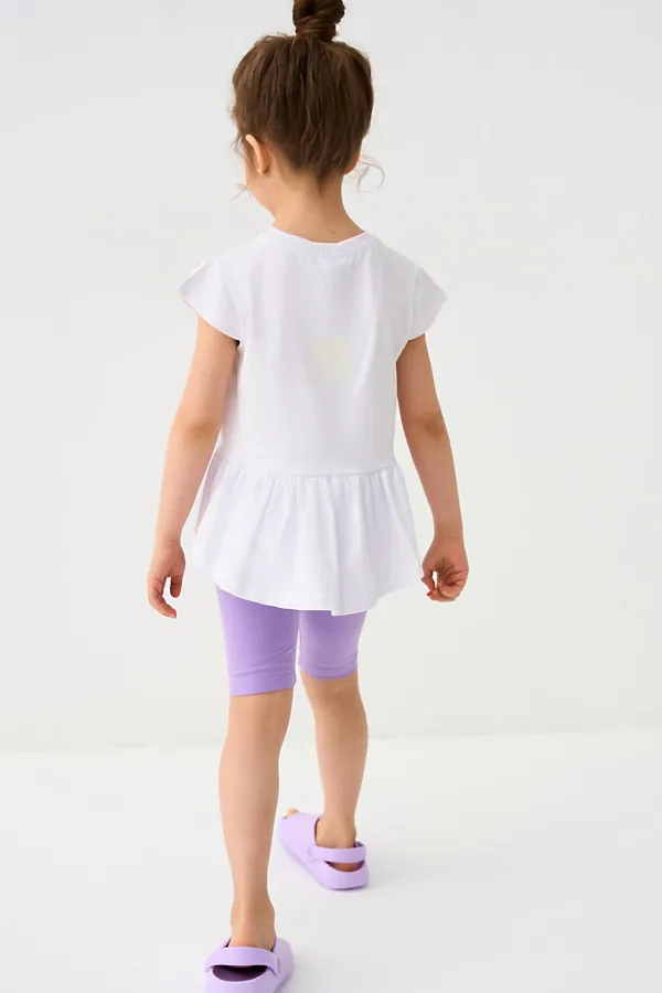 Комплект трикотажный для девочек: джемпер (футболка), брюки (легинсы укороченные) PLAYTODAY, белый,сиреневый - фото 2