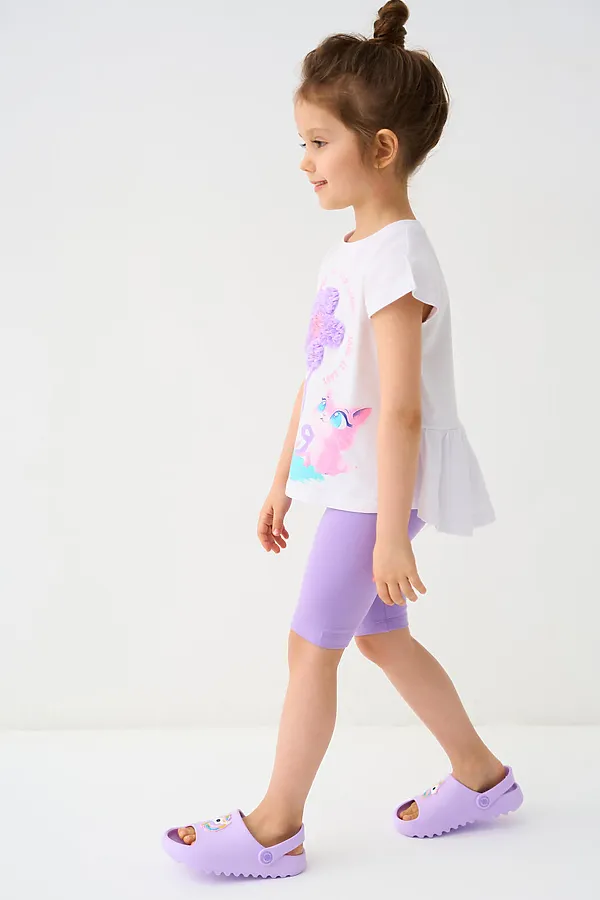 Комплект трикотажный для девочек: джемпер (футболка), брюки (легинсы укороченные) PLAYTODAY, белый,сиреневый - фото 2