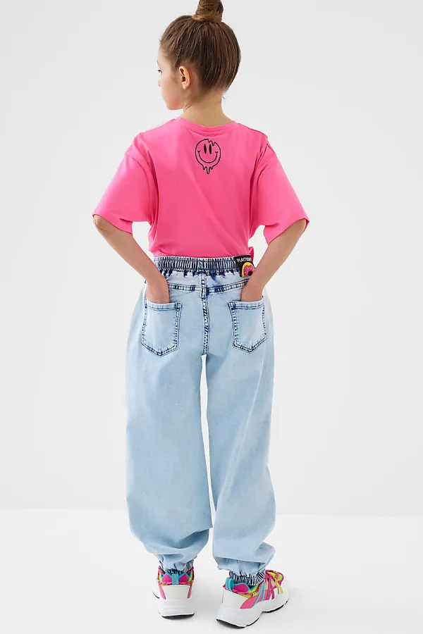 Брюки текстильные джинсовые для девочек PLAYTODAY, синий - фото 2