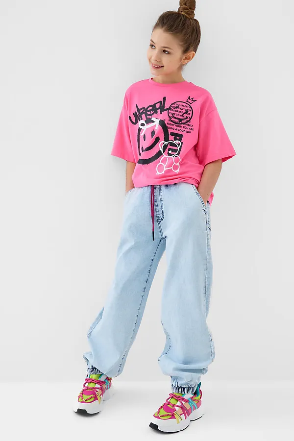 Брюки текстильные джинсовые для девочек PLAYTODAY, синий - фото 2