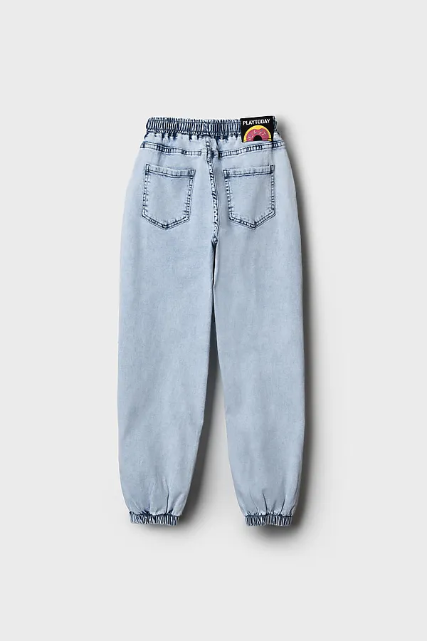 Брюки текстильные джинсовые для девочек PLAYTODAY, синий - фото 2