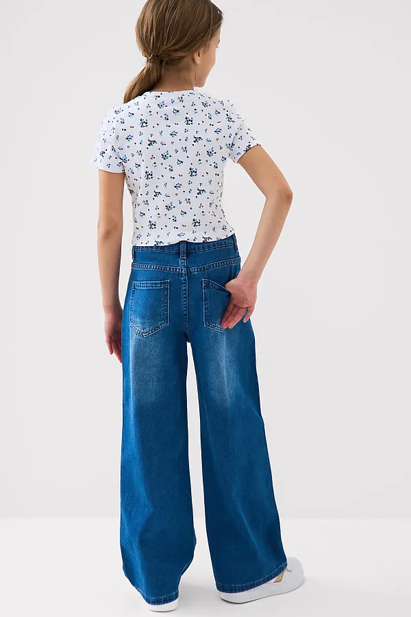 Брюки текстильные джинсовые для девочек PLAYTODAY, синий - фото 2