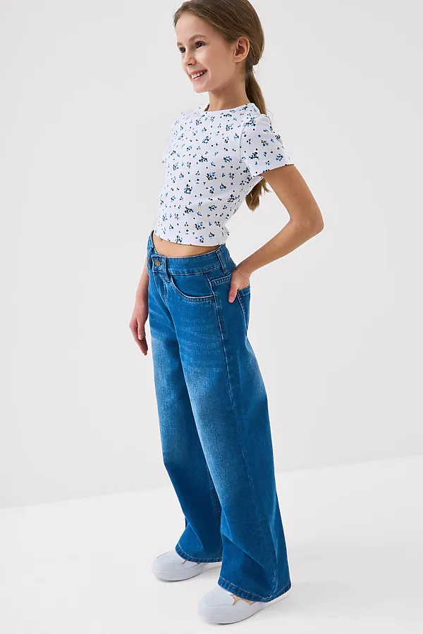 Брюки текстильные джинсовые для девочек PLAYTODAY, синий - фото 2