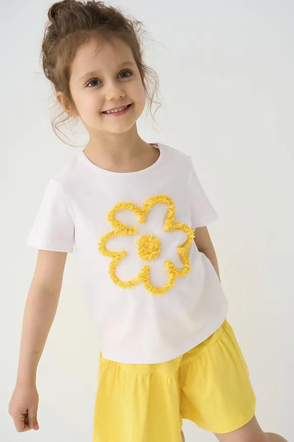 Комплект трикотажный для девочек: фуфайка (футболка), шорты PLAYTODAY, белый,жёлтый - фото 2