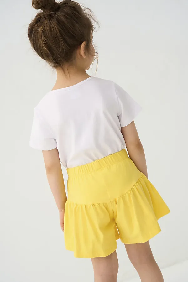 Комплект трикотажный для девочек: фуфайка (футболка), шорты PLAYTODAY, белый,жёлтый - фото 2
