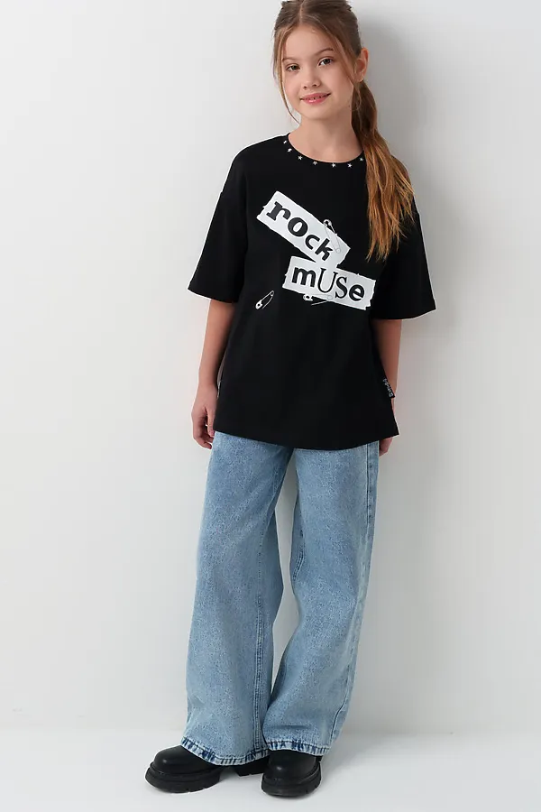 Фуфайка трикотажная для девочек (футболка) PLAYTODAY, черный - фото 2