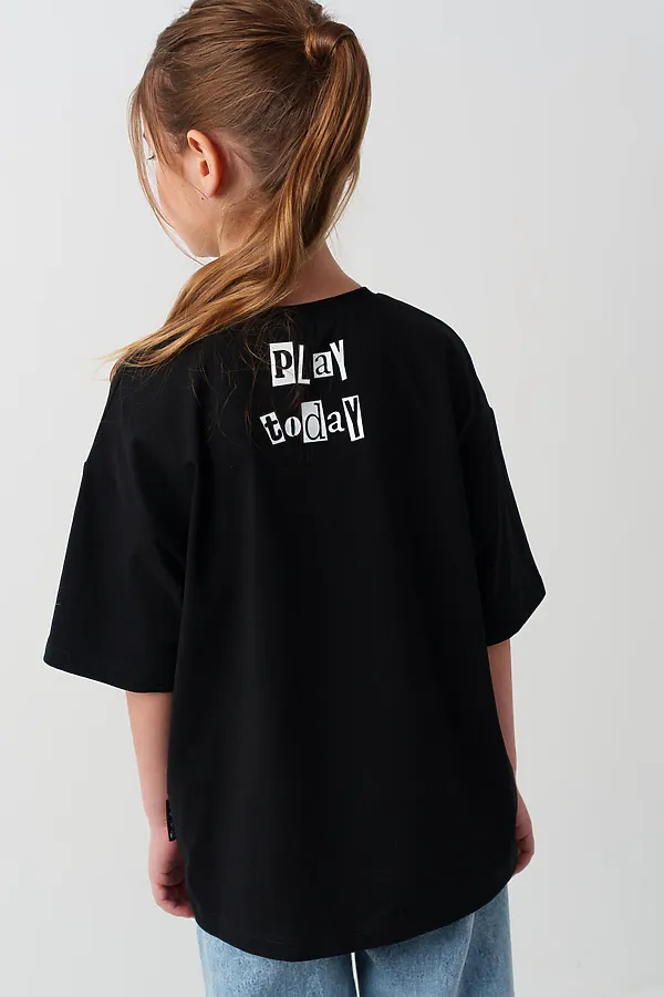 Фуфайка трикотажная для девочек (футболка) PLAYTODAY, черный - фото 2