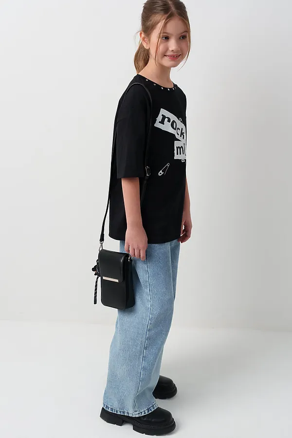 Фуфайка трикотажная для девочек (футболка) PLAYTODAY, черный - фото 2