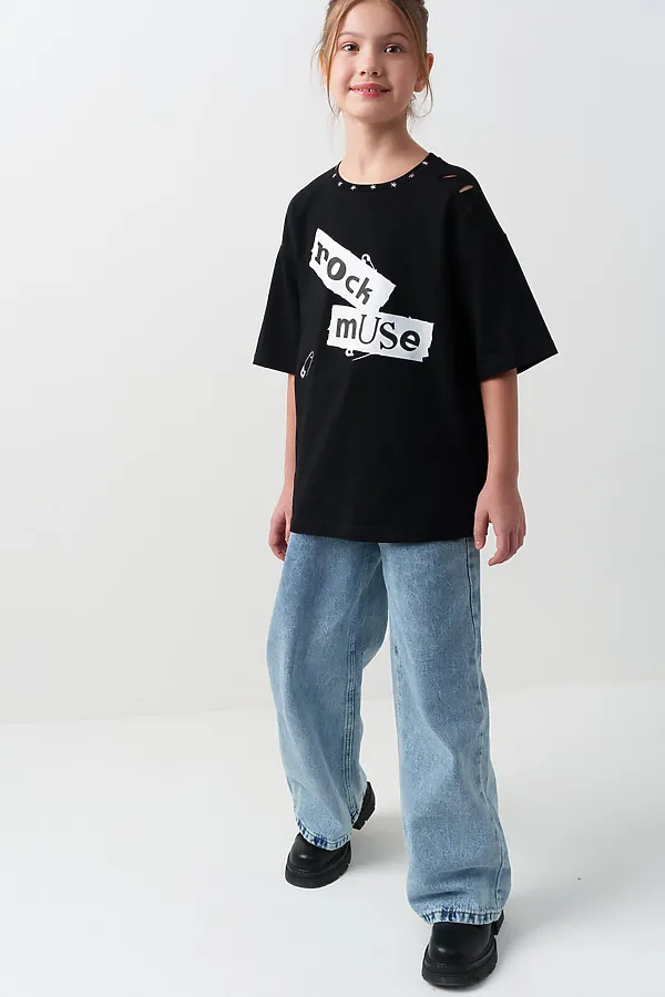 Фуфайка трикотажная для девочек (футболка) PLAYTODAY, черный - фото 2