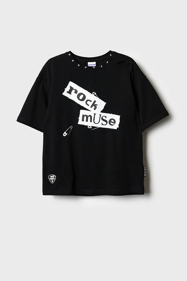 Фуфайка трикотажная для девочек (футболка) PLAYTODAY, черный - фото 2