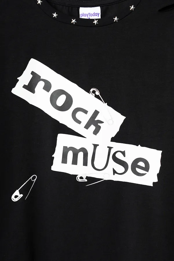 Фуфайка трикотажная для девочек (футболка) PLAYTODAY, черный - фото 2