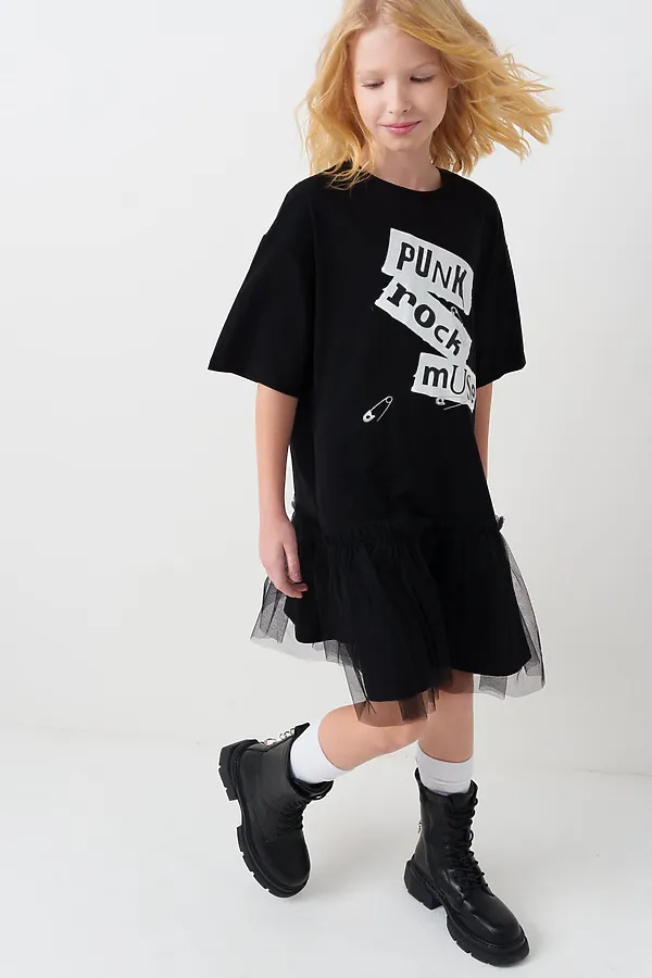 Платье трикотажное для девочек PLAYTODAY, черный - фото 2