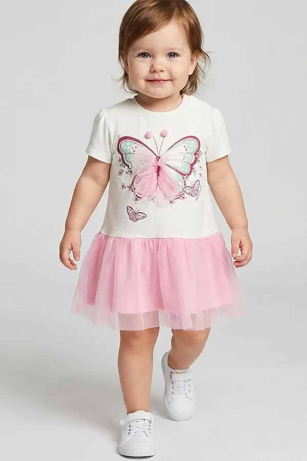 Платье детское трикотажное для девочек PLAYTODAY, розовый,белый - фото 2