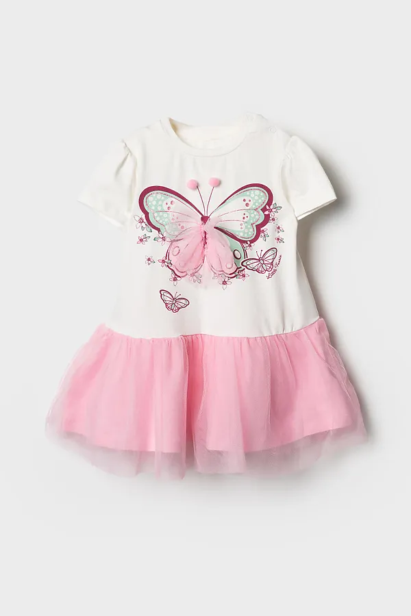 Платье детское трикотажное для девочек PLAYTODAY, розовый,белый - фото 2