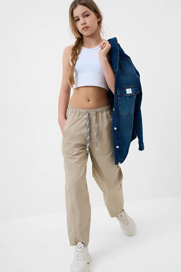 Брюки текстильные для девочек PLAYTODAY, бежевый - фото 2