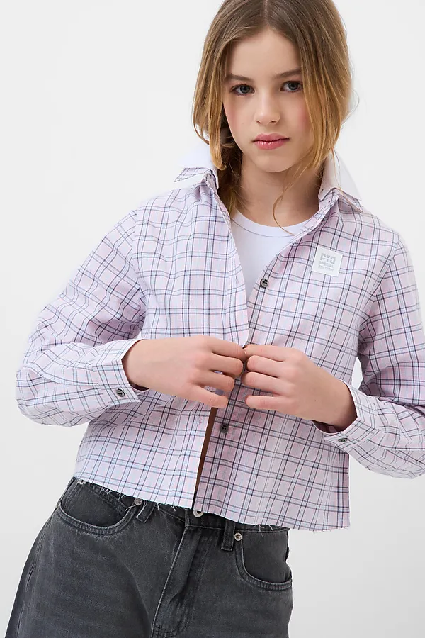 Рубашка текстильная для девочек PLAYTODAY, белый,светло-розовый,серый - фото 2