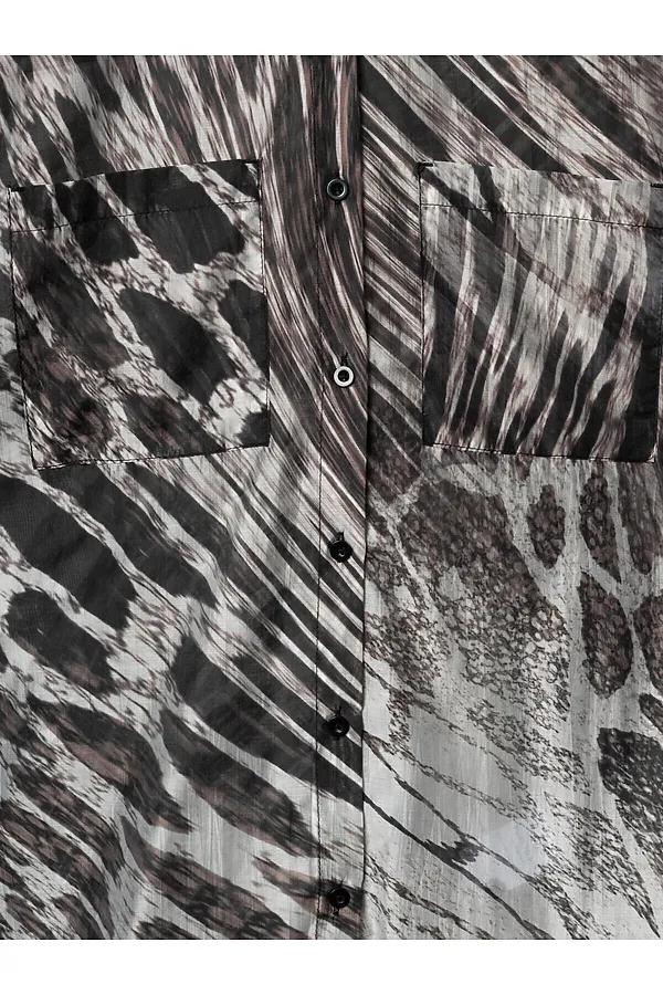 Рубашка текстильная для женщин PLAYTODAY, бежевый,темно-серый,серый - фото 2