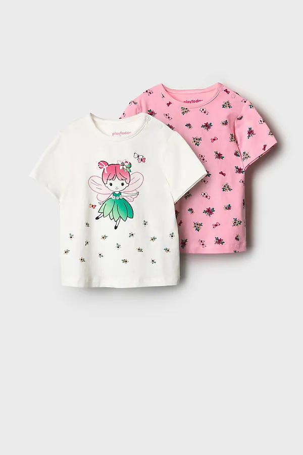 Джемпер детский трикотажный для девочек (футболка), 2 шт в комплекте PLAYTODAY, розовый,белый - фото 2