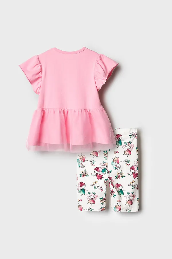 Комплект детский трикотажный для девочек: джемпер (футболка), брюки (легинсы укороченные) PLAYTODAY, разноцветный - фото 2