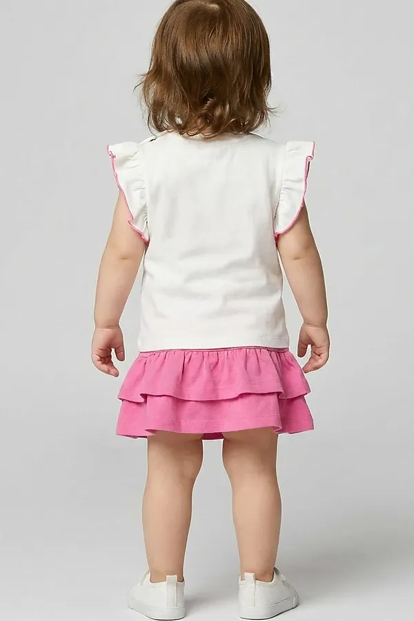 Комплект детский трикотажный для девочек: джемпер (футболка), юбка-шорты PLAYTODAY, розовый,белый - фото 2