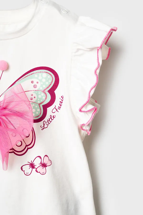 Комплект детский трикотажный для девочек: джемпер (футболка), юбка-шорты PLAYTODAY, розовый,белый - фото 2