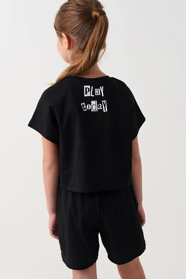 Комплект трикотажный для девочек: фуфайка (футболка), шорты PLAYTODAY, черный - фото 2