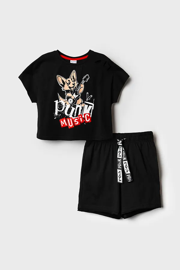 Комплект трикотажный для девочек: фуфайка (футболка), шорты PLAYTODAY, черный - фото 2