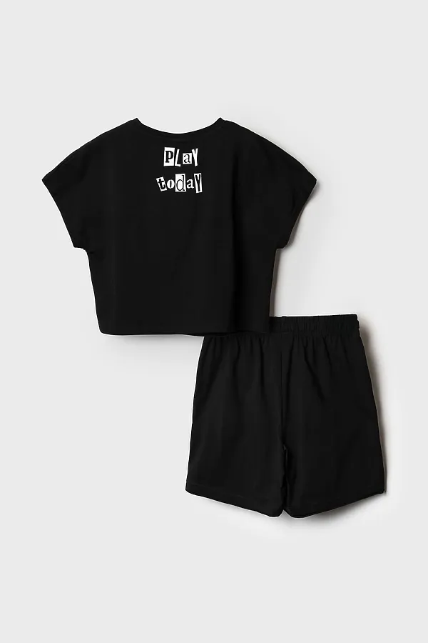 Комплект трикотажный для девочек: фуфайка (футболка), шорты PLAYTODAY, черный - фото 2