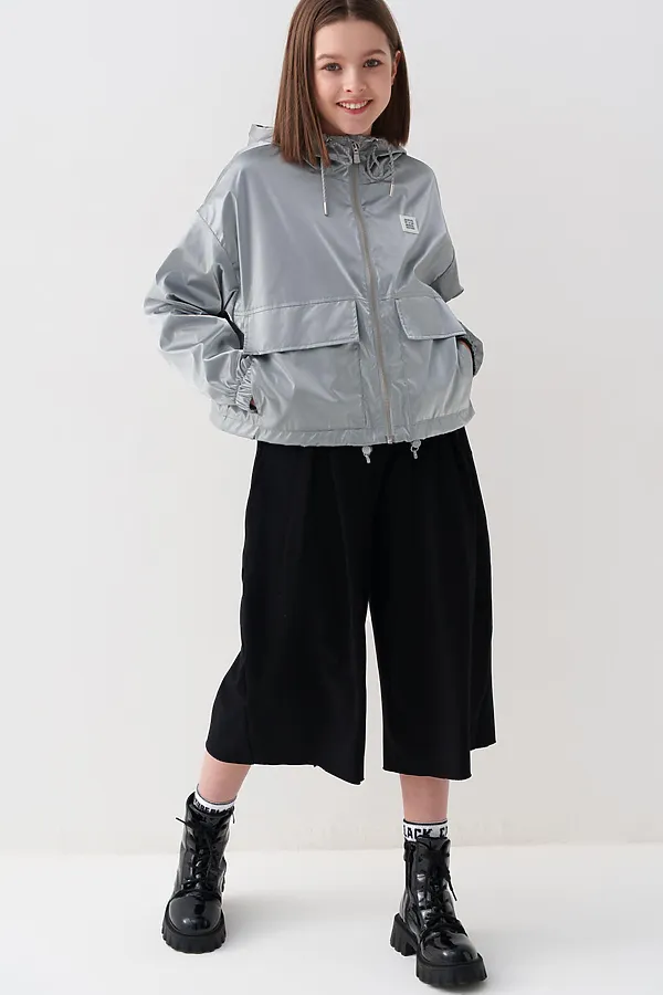 Куртка текстильная с полиуретановым покрытием для девочек (ветровка) PLAYTODAY, серебряный - фото 2