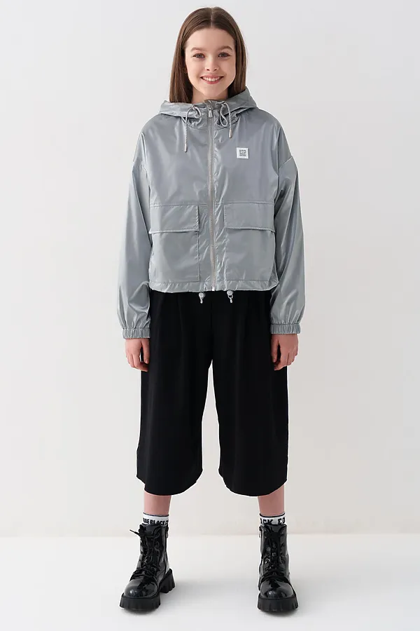 Куртка текстильная с полиуретановым покрытием для девочек (ветровка) PLAYTODAY, серебряный - фото 2