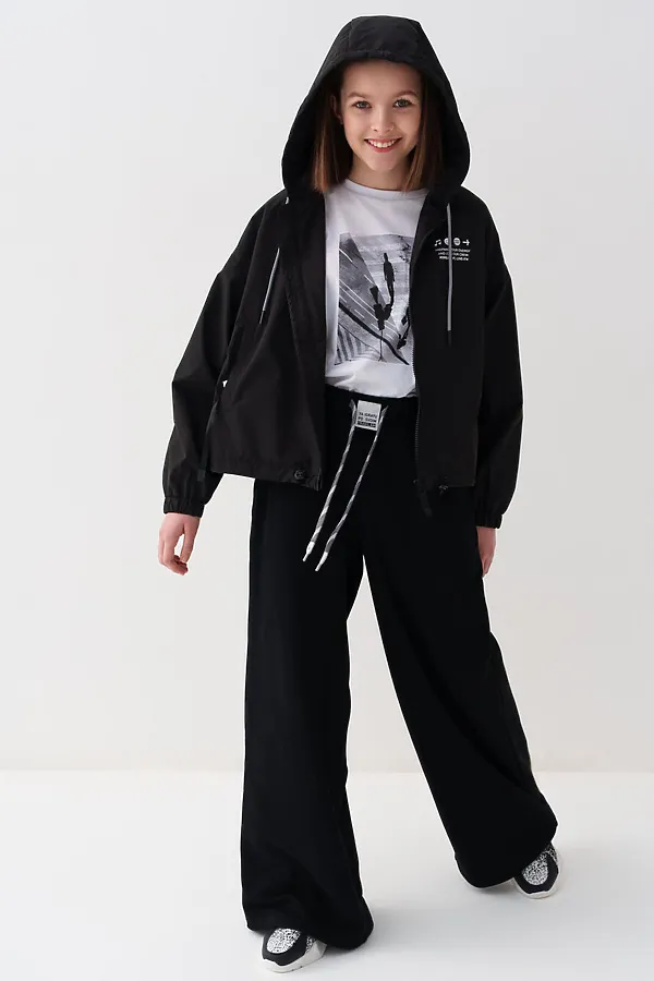 Куртка текстильная с полиуретановым покрытием для девочек (ветровка) PLAYTODAY, черный - фото 2