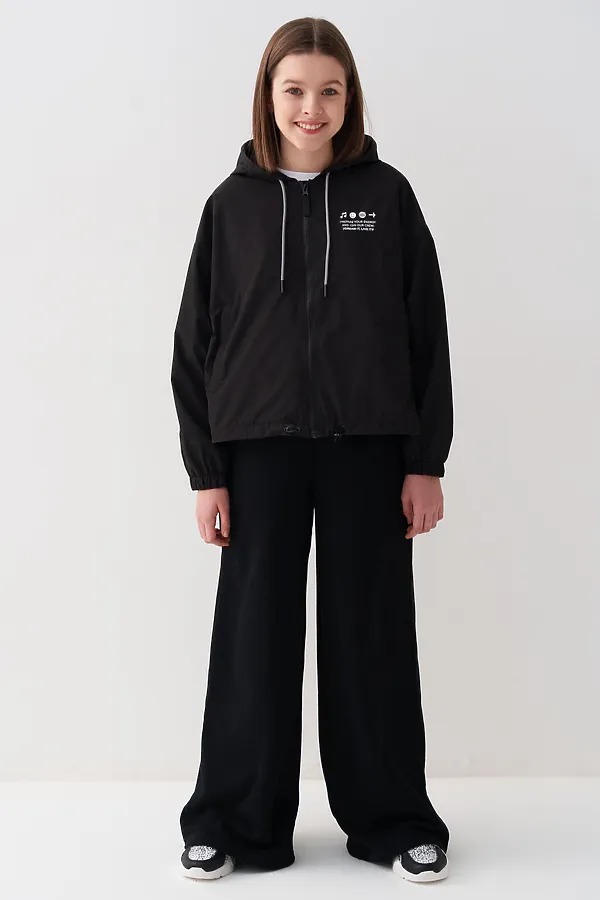 Куртка текстильная с полиуретановым покрытием для девочек (ветровка) PLAYTODAY, черный - фото 2