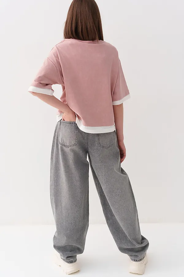 Брюки текстильные джинсовые для девочек PLAYTODAY, черный - фото 2