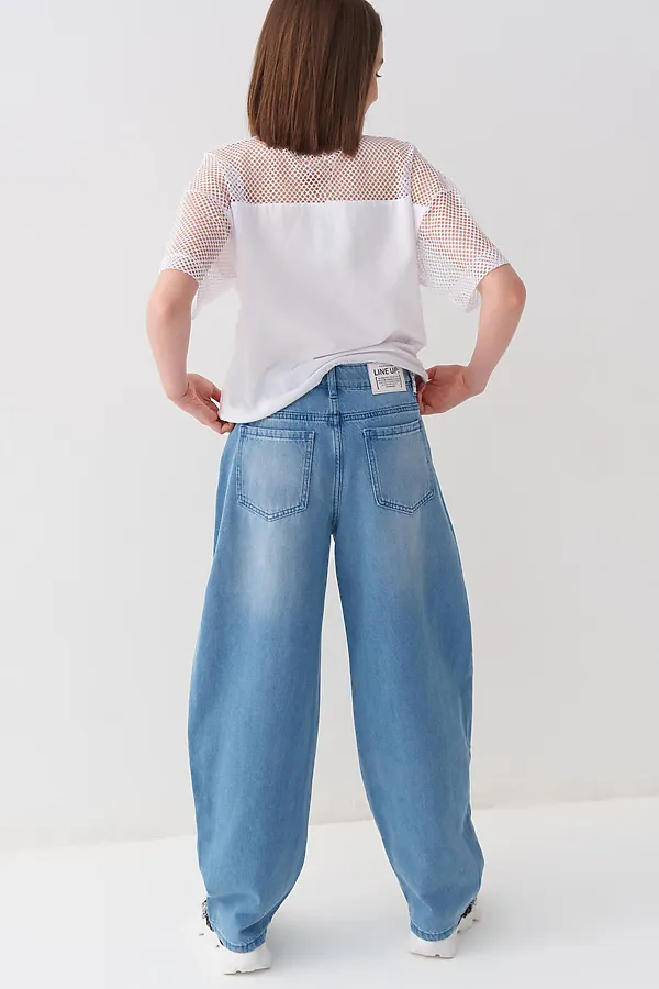 Брюки текстильные джинсовые для девочек PLAYTODAY, синий - фото 2